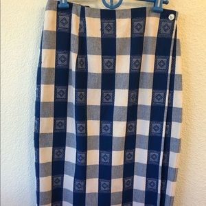 Blue and white wrap skirt